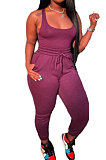 Purple Women Sexy Vest Long Pants Waist Line Pure Color Pants Sets  SFM0272-5