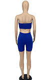Dark Blue Trendy Casual Sexy Backless Carry Buttock Chest Wrap Shorts Sets ATE65002-5