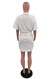White Summer The Home Casual Zipper Half Sleeve Elastic Waist Solid Color Skirt TD8040-1
