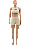 Rice White Casual Sexy Vest Shorts Sets PY810-3