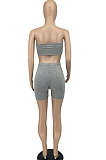 Gray Trendy Casual Sexy Backless Carry Buttock Chest Wrap Shorts Sets ATE65002-2