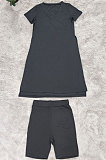 Black Pure Color Fashion Short Sleeve Shorts Sets YZ2473-1
