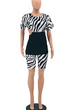 Black Trendy Stripe Printing Zipper Shorts Sets PY808-2