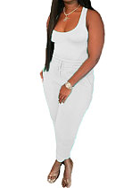 White Women Sexy Vest Long Pants Waist Line Pure Color Pants Sets  SFM0272-1