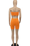 Orange Trendy Casual Sexy Backless Carry Buttock Chest Wrap Shorts Sets ATE65002-1