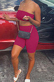 Rose Red Trendy Casual Sexy Backless Carry Buttock Chest Wrap Shorts Sets ATE65002-4