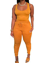 Yellow Women Sexy Vest Long Pants Waist Line Pure Color Pants Sets  SFM0272-3