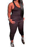 Black Women Sexy Vest Long Pants Waist Line Pure Color Pants Sets  SFM0272-6