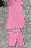 Pink Pure Color Fashion Short Sleeve Shorts Sets YZ2473-4