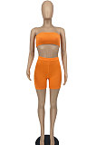 Orange Trendy Casual Sexy Backless Carry Buttock Chest Wrap Shorts Sets ATE65002-1