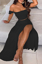 Black  Summer Sexy Bohemia Print Boob Tube Top Long Skirts Two Piece SFM0232-3