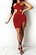 Red Pure Color Sexy Halter Neck Hollow Out Chest Wrap Tight Mini Dress YBS6705-1