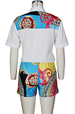 White Fashion Spliced Print Shirts Shorts Casual Sets ZS0390-1