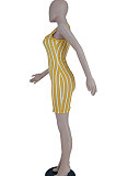 Yellow Women Stripe Printing Deep V Neck Fashion Cultivate One's Morality Mini Dress YBS6700-1