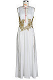 White Sexy Fashion High Open Fork Simple Giant Swing Long Dress ZS0393-1