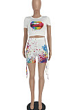 White Women Sexy Fashion Printing Casual Shorts Sets YBS6695-1