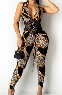 Gold Euramerican Fashion Chain Knotted Strap Bodycon Jumpsuits ZS0394-1