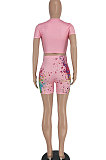 Pink Women Sexy Fashion Printing Casual Shorts Sets YBS6695-2