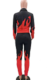 Red Euramerican Fashion Positioning Print Long Sleeve Long Pants Two Piece TK6148-2