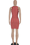 Red Women Stripe Printing Deep V Neck Fashion Cultivate One's Morality Mini Dress YBS6700-2