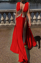 Red Sexy Fashion High Open Fork Simple Giant Swing Long Dress ZS0393-4