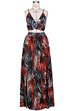 Red Sexy Sling Vest Print Simple Giant Swing Heach Skirts Sets ZS0384-3