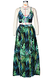 Green Sexy Sling Vest Print Simple Giant Swing Heach Skirts Sets ZS0384-1