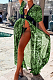 Green Chiffon Leopard Print Waist Hollow Out Casual Long Dress ZS0398-2
