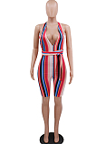 Colorful Stripe Stretch Print Bind Sports Sexy Jumpsuits CCY8435