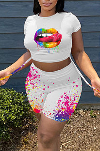 White Women Sexy Fashion Printing Casual Shorts Sets YBS6695-1