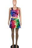 Fashion Casual Sexy Tie Dye Cultivate One's Morality Sport Vest Pantskirt Two-Pieces YFS3708