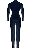Black Euramerican Women Pleuche Spliced Net Yarn Jumpsuits ZS0411-1