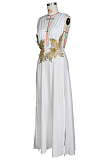 White Sexy Fashion High Open Fork Simple Giant Swing Long Dress ZS0393-1