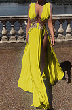 Yellow Sexy Fashion High Open Fork Simple Giant Swing Long Dress ZS0393-3