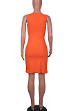 Orange Sexy Sleeveless Hollow Out Mini Dress MA6717-1