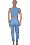 Sky Blue Casual Vest Top Long Pant Sports Sets MMS8043