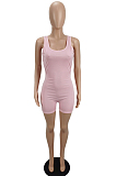 Pink Women Line Vest Casual Romper Shorts MLL173-1