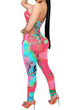 Pink Fashion Sleeveless Sexy Condole Belt Chest Wrap Bandage Long Pants Bodycon Jumpsuits XZ5179-4