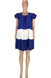 Royal Blue Fashion Causal Spliced Lotus Leaf Sleeve Loose Dress SM9187-1