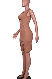 Brown Sexy Sleeveless Hollow Out Mini Dress MA6717-3
