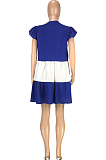 Royal Blue Fashion Causal Spliced Lotus Leaf Sleeve Loose Dress SM9187-1