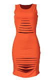 Orange Sexy Sleeveless Hollow Out Mini Dress MA6717-1