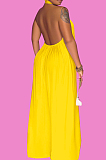 Yellow Fashion Sleeveless Backless Casual Wide Leg Jumpsuits MMS8044-1