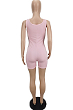 Pink Women Line Vest Casual Romper Shorts MLL173-1
