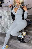 Grey Embroidered Slim-Fit Carry Buttock Sports Jumpsuits SX0004-2