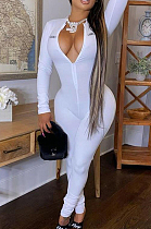 White Embroidered Slim-Fit Carry Buttock Sports Jumpsuits SX0004-1