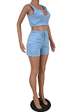 Blue Euramerican V Neck Vest Shorts Sports Sets HY5231-1