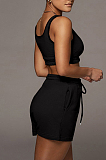 Black Euramerican V Neck Vest Shorts Sports Sets HY5231-2