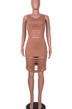 Brown Sexy Sleeveless Hollow Out Mini Dress MA6717-3