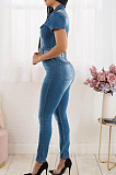 Dark Blue Fashion Slim Fit Collect Waist Jeans Jumpsuits JLX6056-1